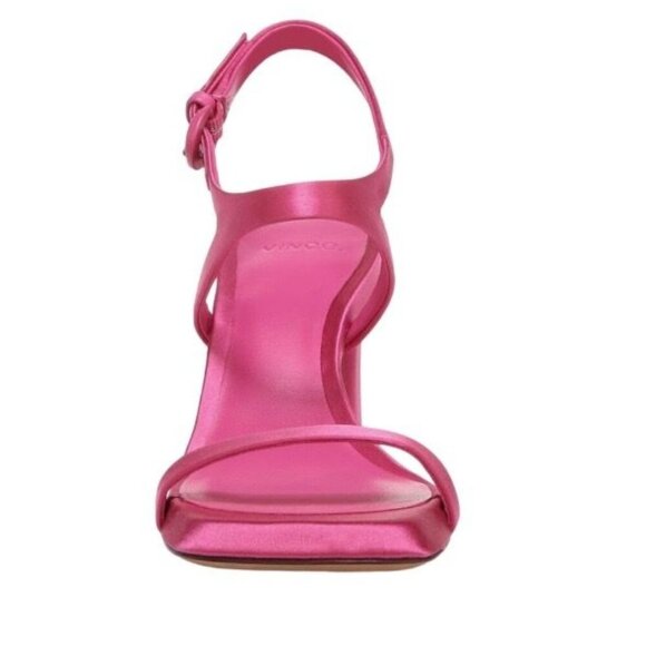 Vince Womens Satin Heeled Sandals Pink Ankle Strap Open Toe Block Heel Size 7M - Picture 7 of 9